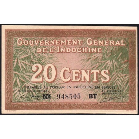 Indochine Française - Pick 86d - 20 cents - Série BT - 1943 - Etat : SPL