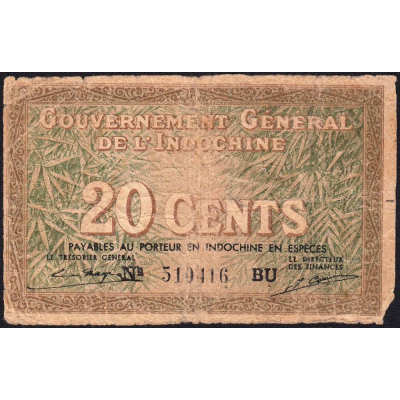 Indochine Française - Pick 86d - 20 cents - Série BU - 1943 - Etat : B