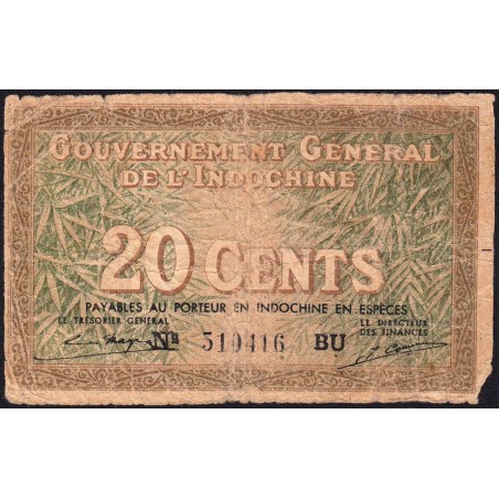 Indochine Française - Pick 86d - 20 cents - Série BU - 1943 - Etat : B