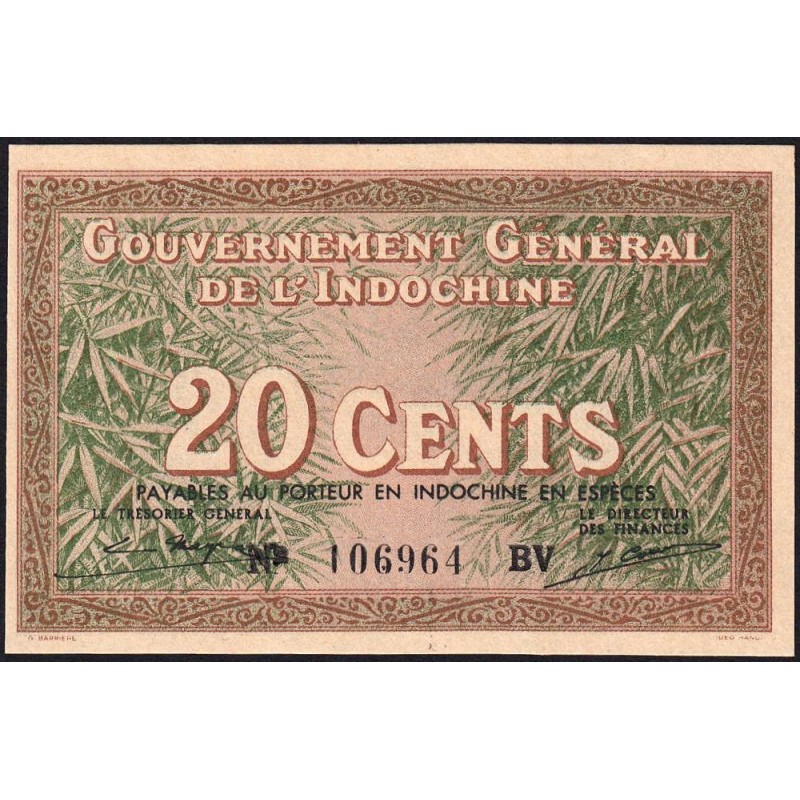 Indochine Française - Pick 86d - 20 cents - Série BV - 1943 - Etat : NEUF