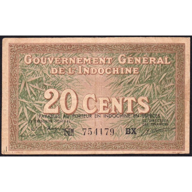 Indochine Française - Pick 86d - 20 cents - Série BX - 1943 - Etat : TB+