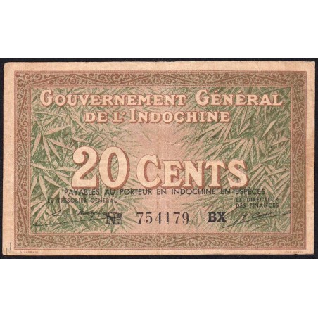 Indochine Française - Pick 86d - 20 cents - Série BX - 1943 - Etat : TB+