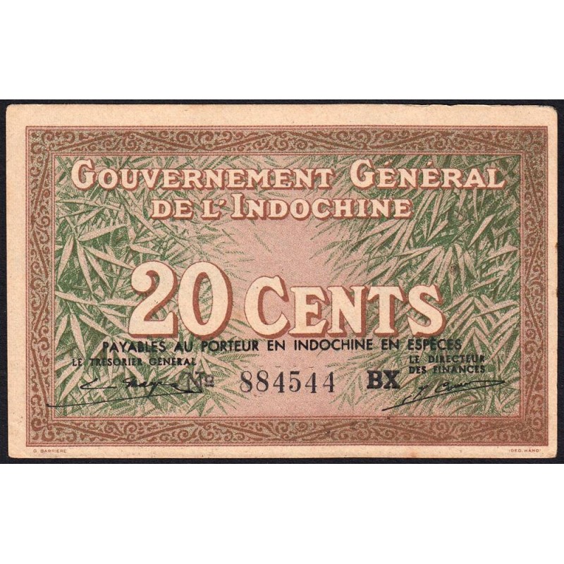 Indochine Française - Pick 86d - 20 cents - Série BX - 1943 - Etat : TTB+
