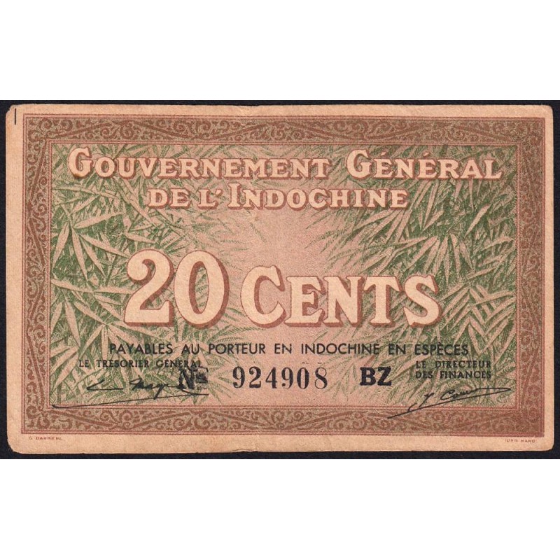 Indochine Française - Pick 86d - 20 cents - Série BZ - 1943 - Etat : TB+