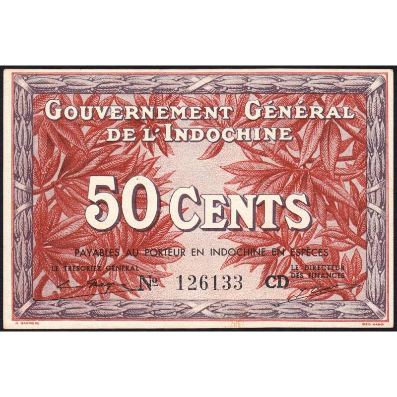 Indochine Française - Pick 87d - 50 cents - Série CD - 1943 - Etat : pr.NEUF