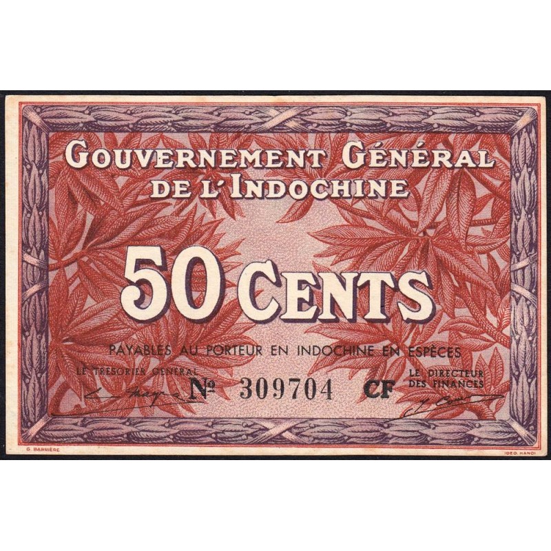 Indochine Française - Pick 87d - 50 cents - Série CF - 1943 - Etat : SPL