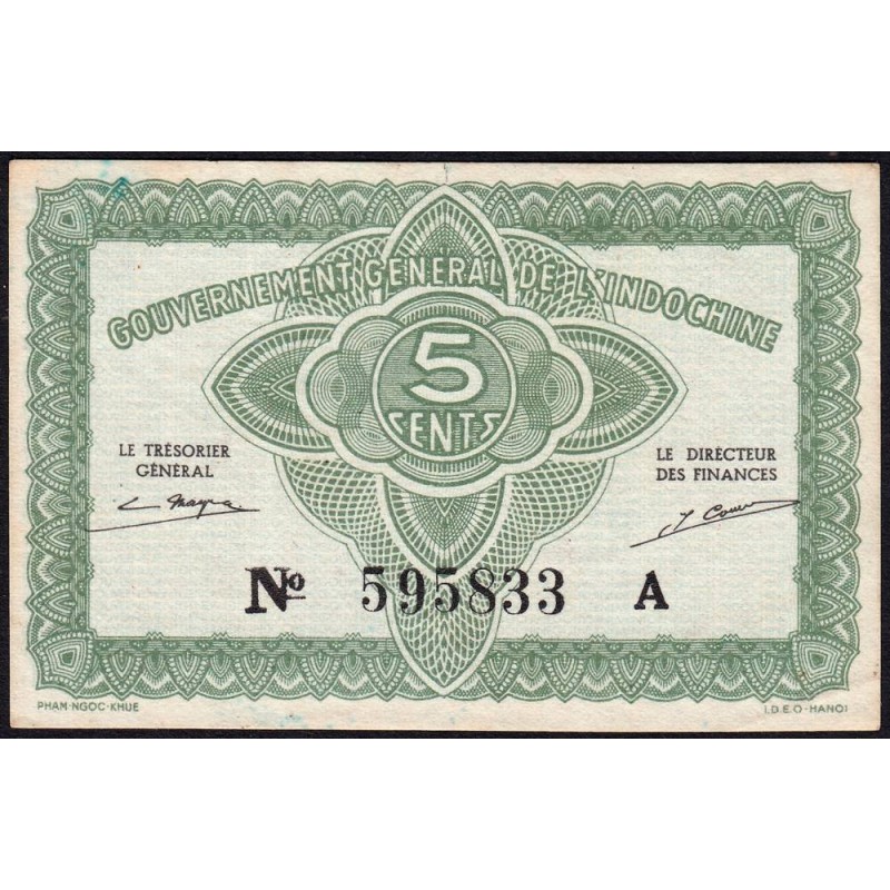 Indochine Française - Pick 88a_1 - 5 cents - Série A - 1943 - Etat : SPL