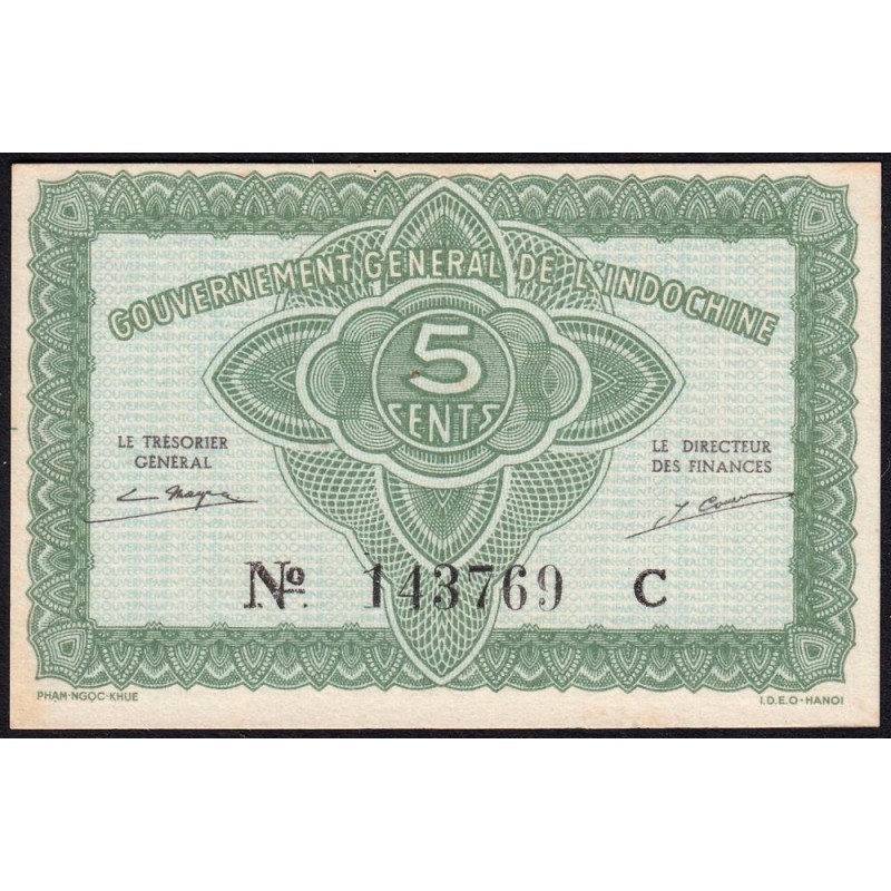 Indochine Française - Pick 88a_1 - 5 cents - Série C - 1943 - Etat : NEUF