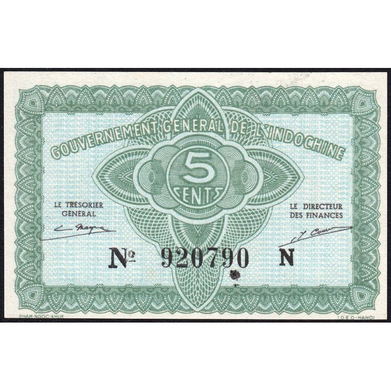 Indochine Française - Pick 88a_1 - 5 cents - Série N - 1943 - Etat : NEUF