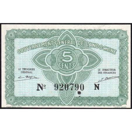 Indochine Française - Pick 88a_1 - 5 cents - Série N - 1943 - Etat : NEUF