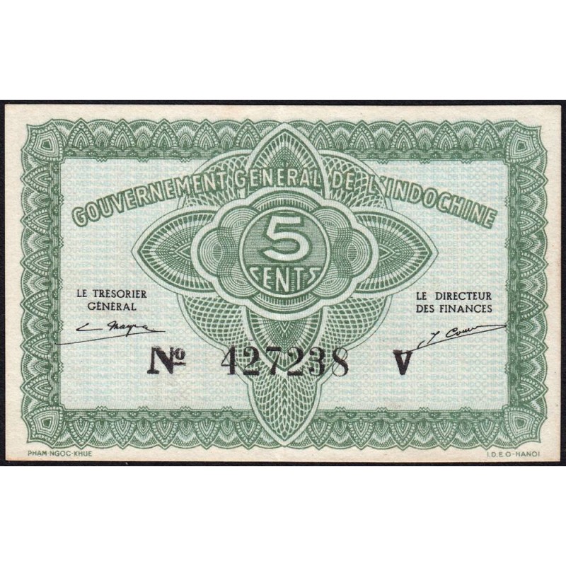 Indochine Française - Pick 88a_1 - 5 cents - Série V - 1943 - Etat : SUP