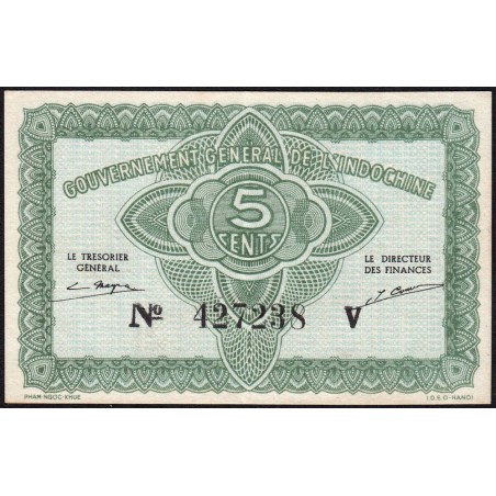 Indochine Française - Pick 88a_1 - 5 cents - Série V - 1943 - Etat : SUP