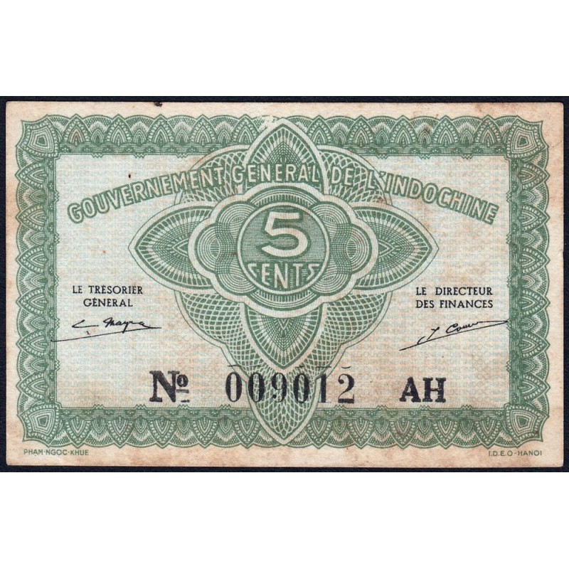 Indochine Française - Pick 88a_2 - 5 cents - Série AH - 1943 - Etat : TTB