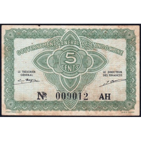 Indochine Française - Pick 88a_2 - 5 cents - Série AH - 1943 - Etat : TTB