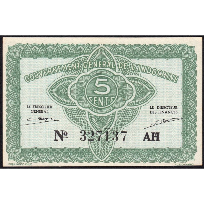 Indochine Française - Pick 88a_2 - 5 cents - Série AH - 1943 - Etat : NEUF