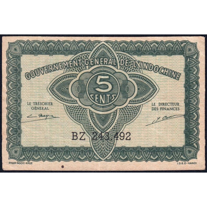 Indochine Française - Pick 88b - 5 cents - Série BZ - 1944 - Etat : TTB