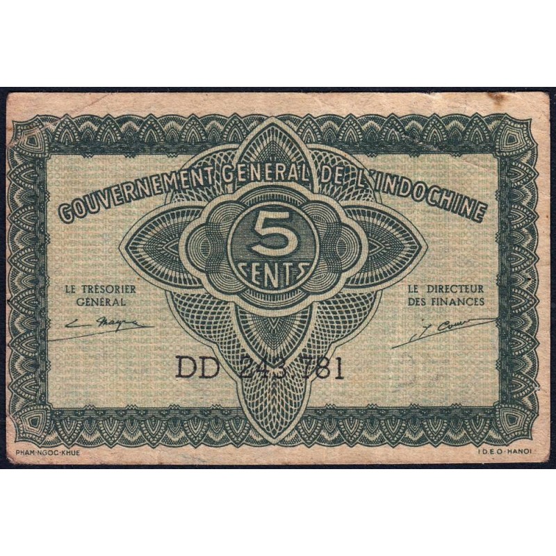 Indochine Française - Pick 88b - 5 cents - Série DD - 1944 - Etat : TB