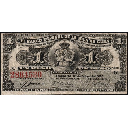 Cuba - Pick 47a - 1 peso - Série G - 15/05/1896 - Etat : TB+