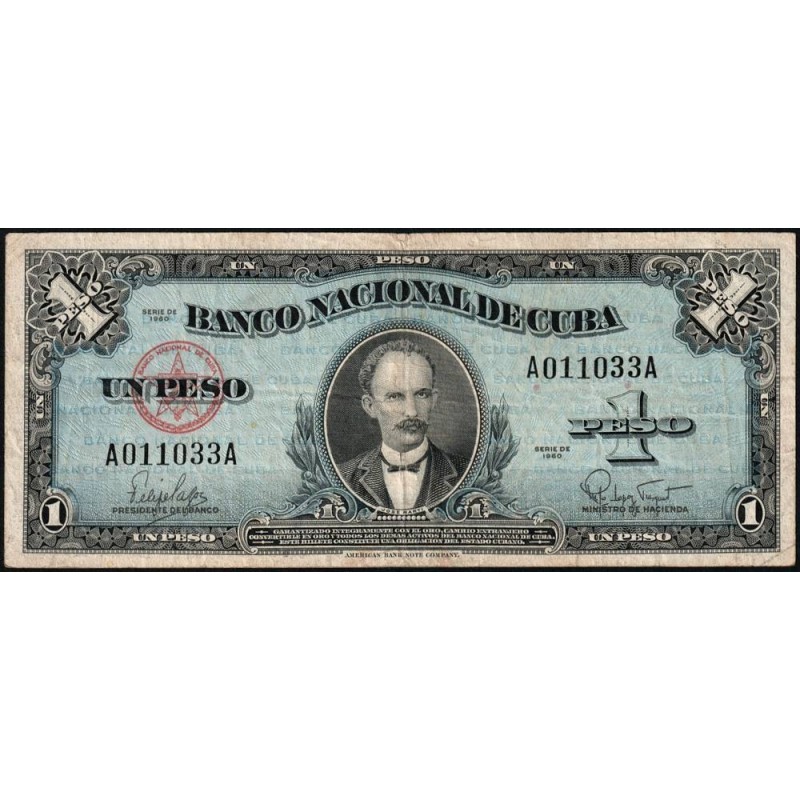 Cuba - Pick 77b - 1 peso - Série A A - 1960 - Etat : TB+