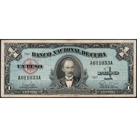 Cuba - Pick 77b - 1 peso - Série A A - 1960 - Etat : TB+