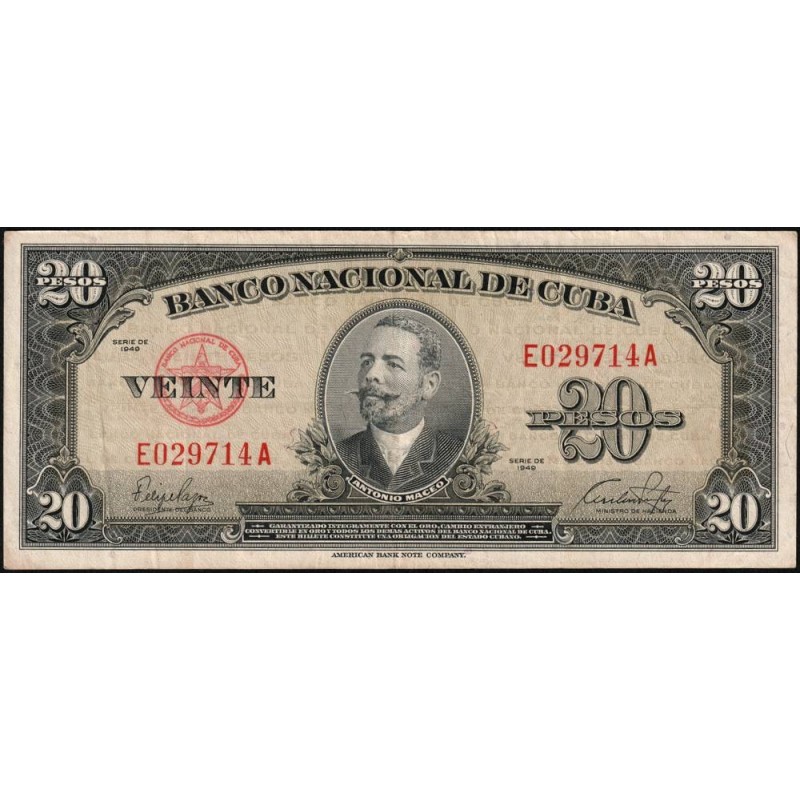 Cuba - Pick 80a - 20 pesos - Série E A - 1949 - Etat : TTB