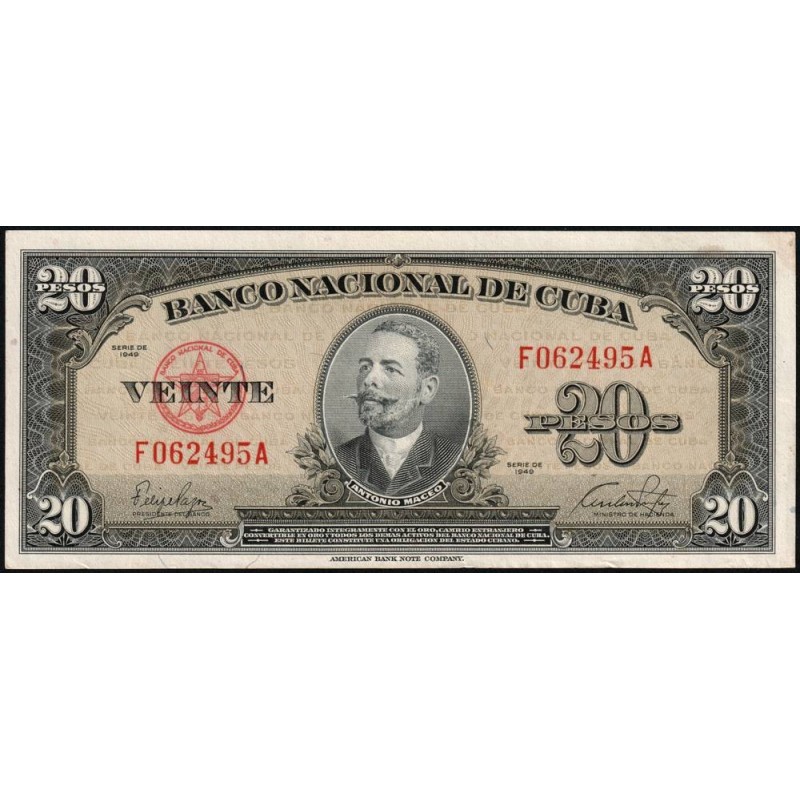 Cuba - Pick 80a - 20 pesos - Série F A - 1949 - Etat : SUP