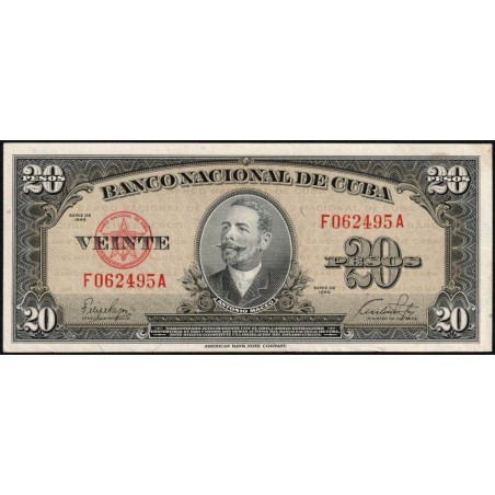 Cuba - Pick 80a - 20 pesos - Série F A - 1949 - Etat : SUP