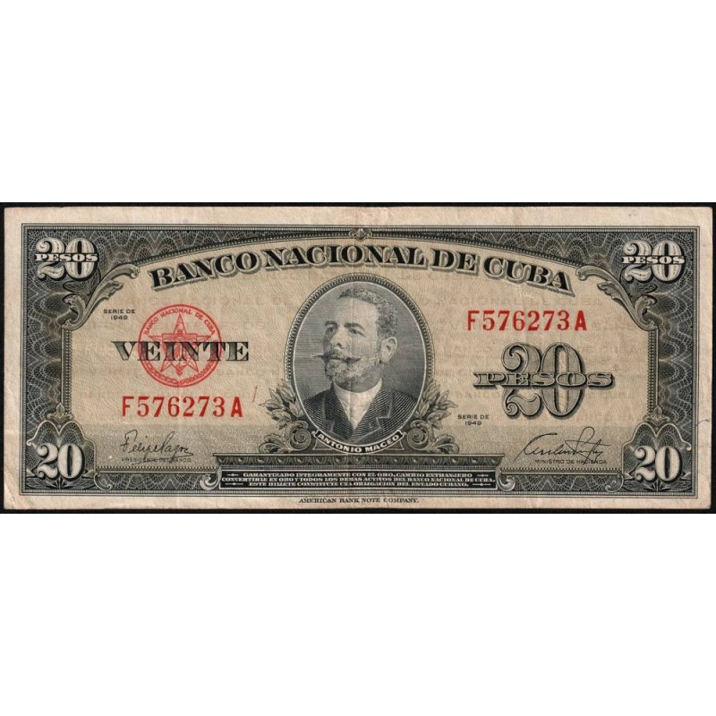 Cuba - Pick 80a - 20 pesos - Série F A - 1949 - Etat : TTB-