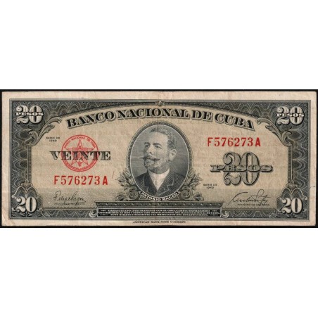 Cuba - Pick 80a - 20 pesos - Série F A - 1949 - Etat : TTB-