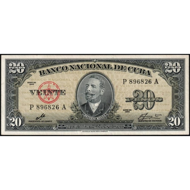 Cuba - Pick 80c - 20 pesos - Série P A - 1960 - Etat : SPL