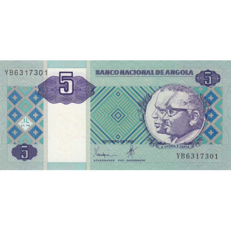 Angola - Pick 144a - 5 kwanzas - Série YB - 10/1999 - Etat : NEUF