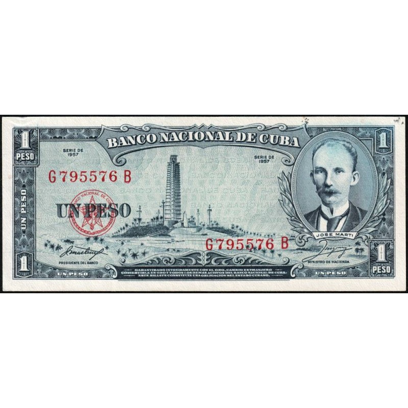 Cuba - Pick 87b - 1 peso - Série G B - 1957 - Etat : SPL