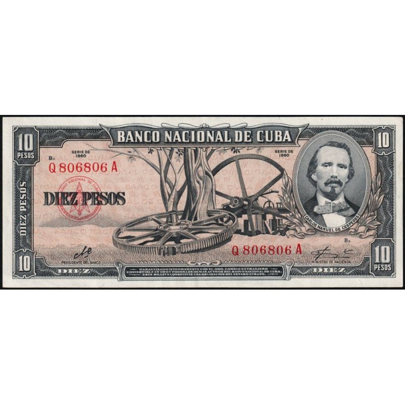Cuba - Pick 88c - 10 pesos - Série Q A - 1960 - Etat : SPL