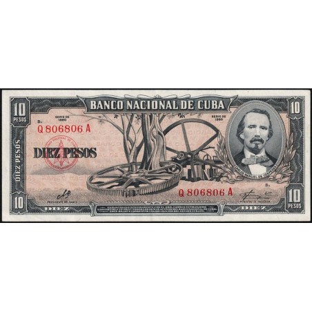 Cuba - Pick 88c - 10 pesos - Série Q A - 1960 - Etat : SPL
