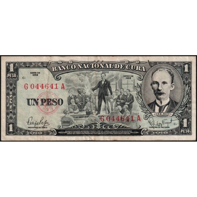 Cuba - Pick 90a - 1 peso - Série G A - 1959 - Etat : TTB-