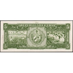 Cuba - Pick 91a - 5 pesos - Série F A - 1958 - Etat : pr.NEUF