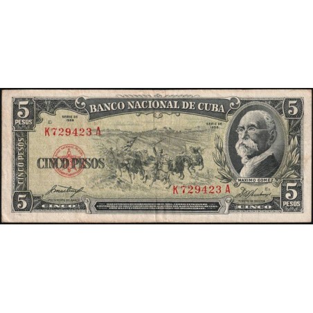 Cuba - Pick 91a - 5 pesos - Série K A - 1958 - Etat : TTB
