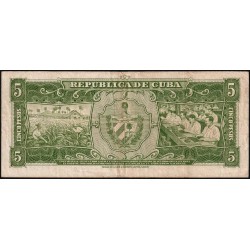 Cuba - Pick 91a - 5 pesos - Série K A - 1958 - Etat : TTB