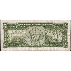Cuba - Pick 91c - 5 pesos - Série R A - 1960 - Etat : TB+