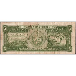 Cuba - Pick 91c - 5 pesos - Série T A - 1960 - Etat : TB-