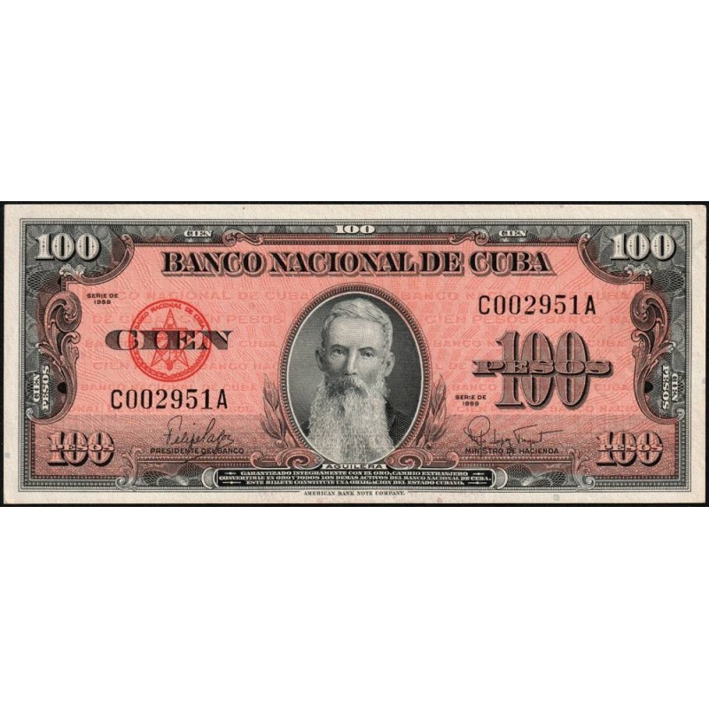 Cuba - Pick 93a - 100 pesos - Série C A - 1959 - Etat : SUP+