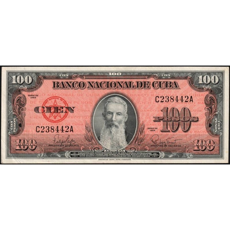 Cuba - Pick 93a - 100 pesos - Série C A - 1959 - Etat : SUP