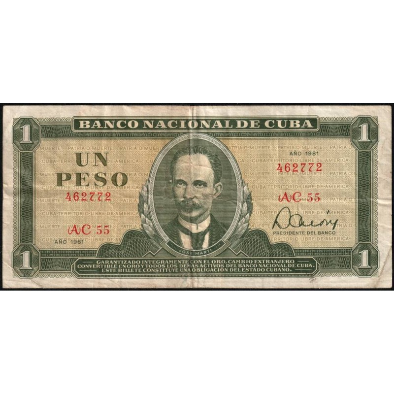 Cuba - Pick 102b_4 - 1 peso - Série AC 55 - 1981 - Etat : TB