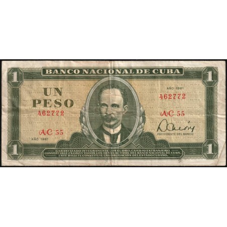 Cuba - Pick 102b_4 - 1 peso - Série AC 55 - 1981 - Etat : TB