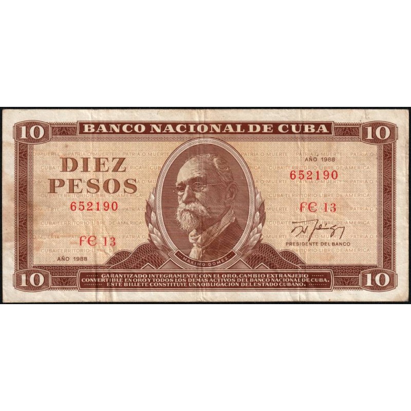 Cuba - Pick 104c_3 - 10 pesos - Série FE 13 - 1988 - Etat : TTB-