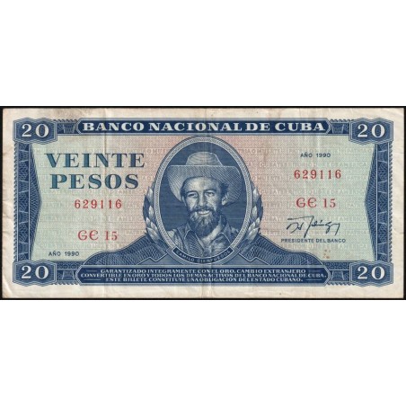 Cuba - Pick 105c_4 - 20 pesos - Série GE 15 - 1990 - Etat : TTB