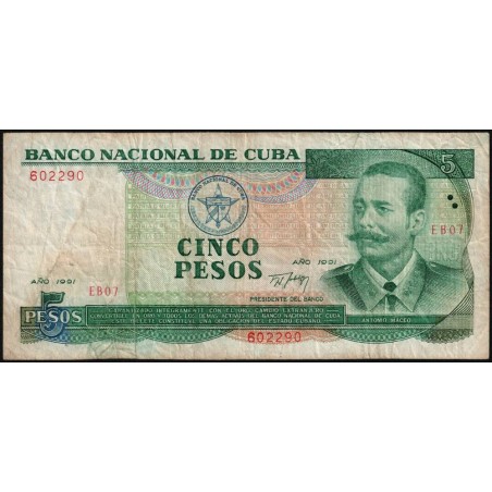 Cuba - Pick 108a - 5 pesos - Série EB 07 - 1991 - Etat : TB