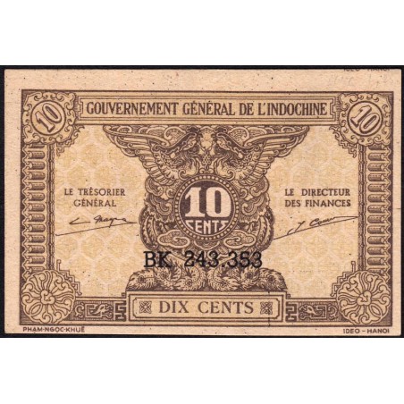 Indochine Française - Pick 89a_1 - 10 cents - Série BK - 1944 - Etat : NEUF