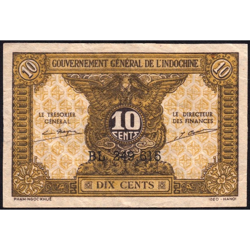 Indochine Française - Pick 89a_2 - 10 cents - Série BL - 1944 - Etat : TB+