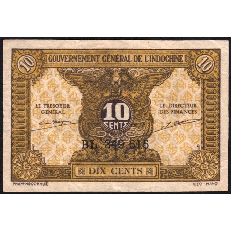Indochine Française - Pick 89a_2 - 10 cents - Série BL - 1944 - Etat : TB+